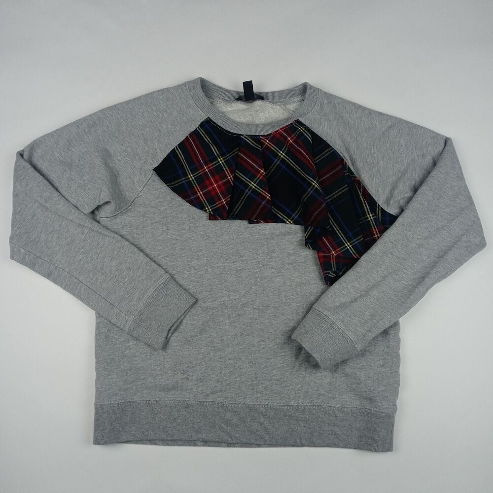 J.CREW Crew Neck Tartan Plaid Ruffle Sweatshirt Sweater Women's Small Pullover